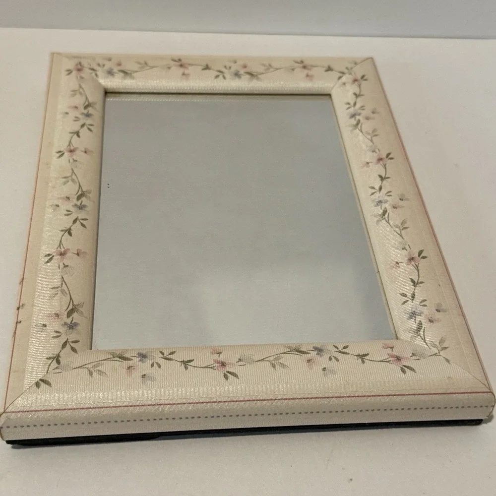 Vintage Vanity Tabletop Framed Mirror 9x7 Floral Padded Granny Core Shabby Chic